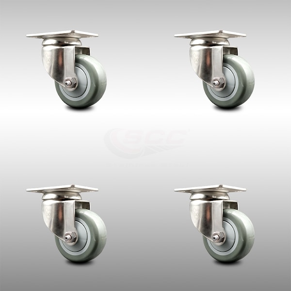 3 Inch 316SS Gray Polyurethane Wheel Swivel Top Plate Caster Set